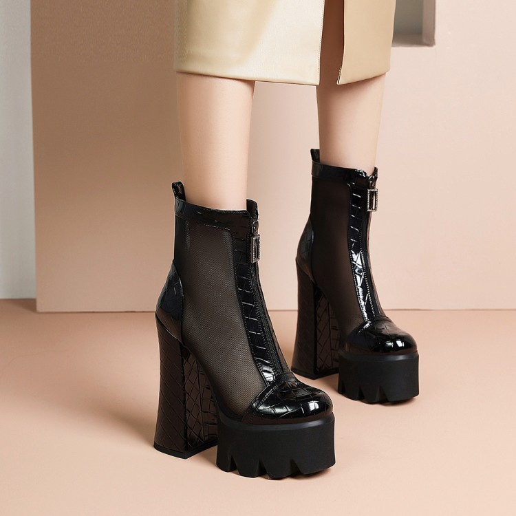 Women's Roman Style Platform Sandals Boots with Rhinestones and Color Block