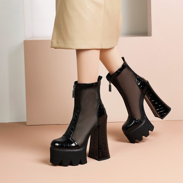 Women's Roman Style Platform Sandals Boots with Rhinestones and Color Block - Image 2