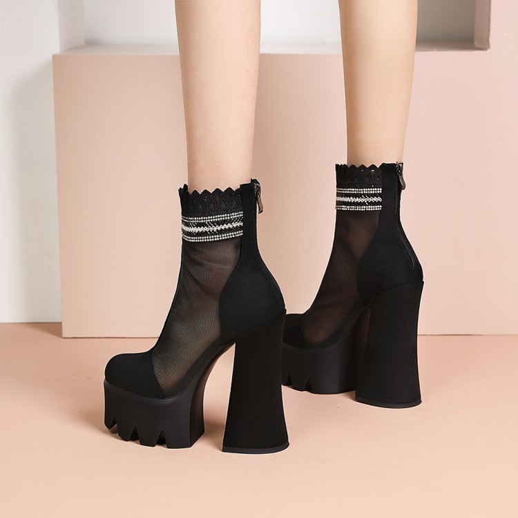 Black Suede High Heel Platform Sandal Boots for Women - Image 3