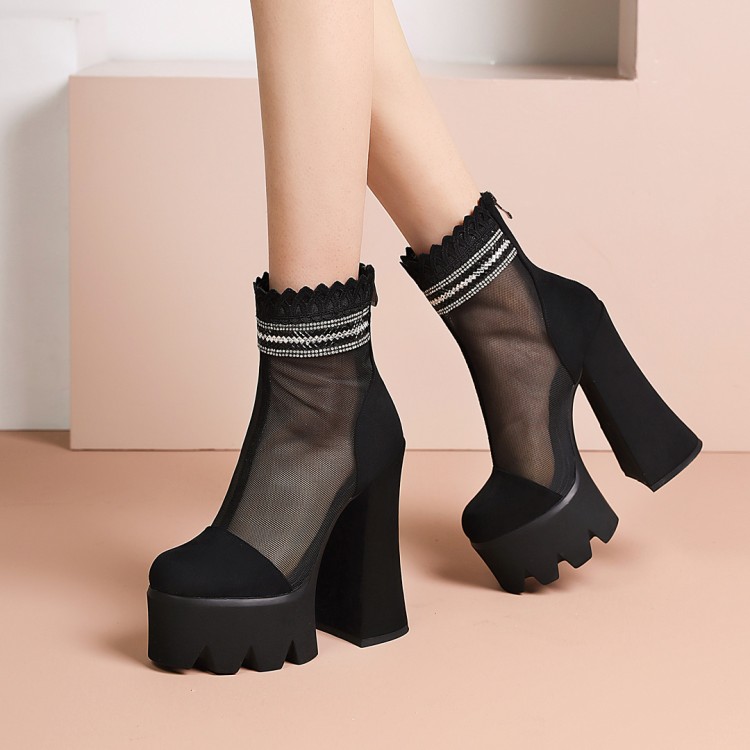 Black Suede High Heel Platform Sandal Boots for Women - Image 4