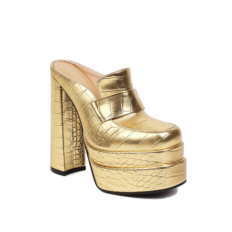 Women's Chunky Heel Platform Slippers - Microfiber Upper, Summer 2022