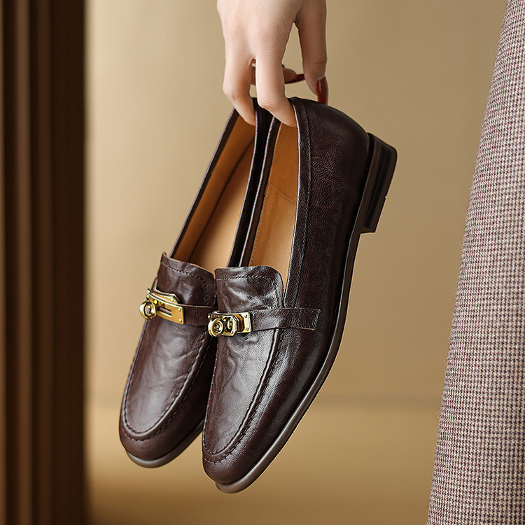 Deep Mouth Flat Shoes in Sheepskin with Round Toe