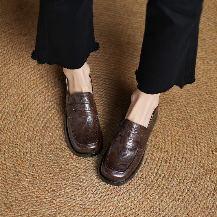 Deep Mouth Flat Shoes for Women Low Heel Round Toe Sheepskin Spring 2025