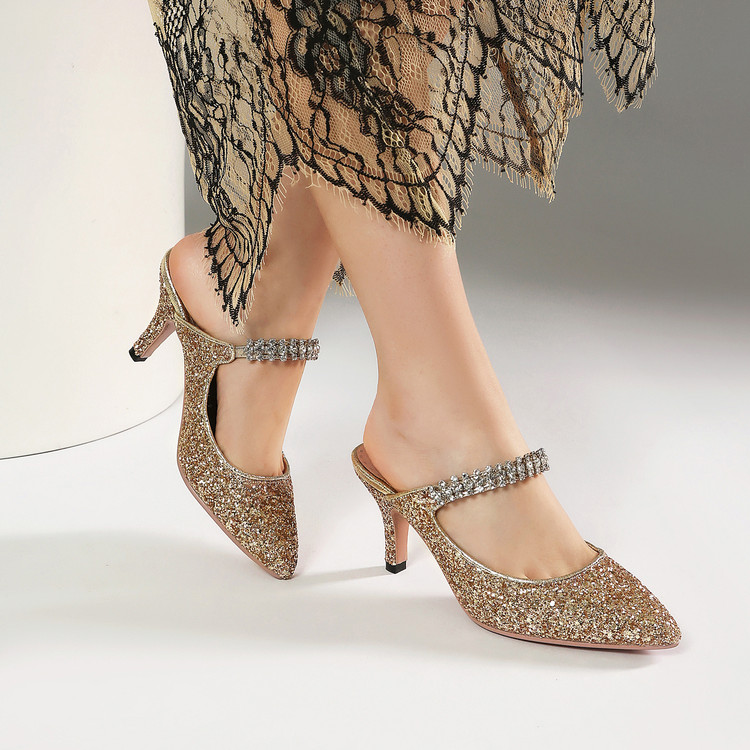 Women's Pointed Toe Stiletto Sandals in Gold Silver Black